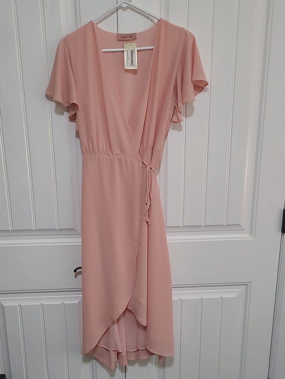 Hazel Rae, Peach, Ruffle Sleeve Midi Wrap Dress